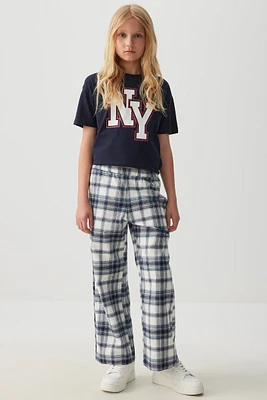 Ardene Kids Plaid Flannel Straight Leg Pants in Dark Blue | Size | 100% Cotton