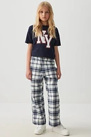 Ardene Kids Plaid Flannel Straight Leg Pants in Dark Blue | Size | 100% Cotton