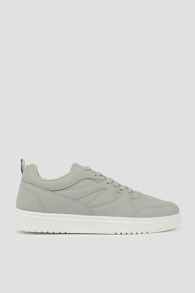 Ardene Man Monochromatic Court Sneakers For Men in Light Grey | Size | Faux Leather