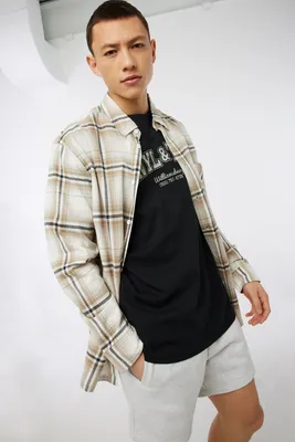 Ardene Man Plaid Cotton Shirt For Men in Beige | Size | 100% Cotton