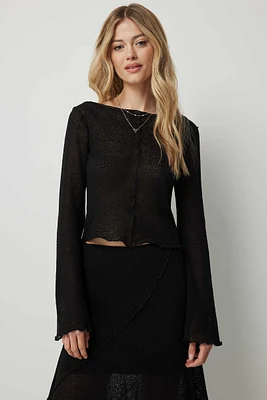 Ardene Long Sleeve Open Stitch Sweater in Black | Size | Polyester/Cotton