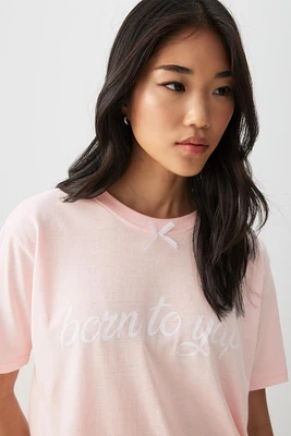 Ardene Oversized Graphic T-Shirt with Bow in Light | Size | Polyester/Cotton