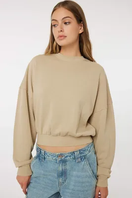 Ardene Oversized Crew Neck Sweatshirt in Beige | Size | Polyester/Cotton | Fleece-Lined