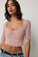 Ardene 3/4 Sleeve Mesh Bustier Top in Blush | Size | Polyester/Elastane