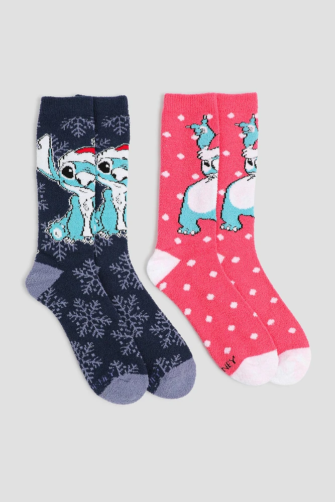 Ardene 2-Pack Stitch Cozy Socks in Light Blue | Polyester/Spandex