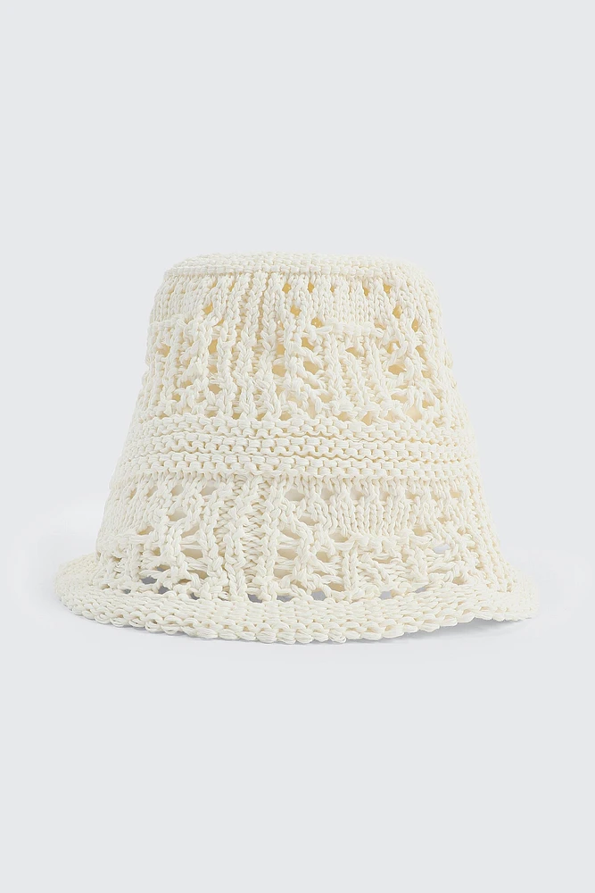 Ardene Crochet Bucket Hat in White | Polyester