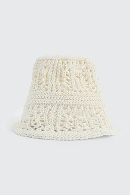 Ardene Crochet Bucket Hat in White | Polyester