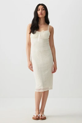 Ardene Lace Midi Dress with Ribbon Detail in White | Size | Nylon/Spandex
