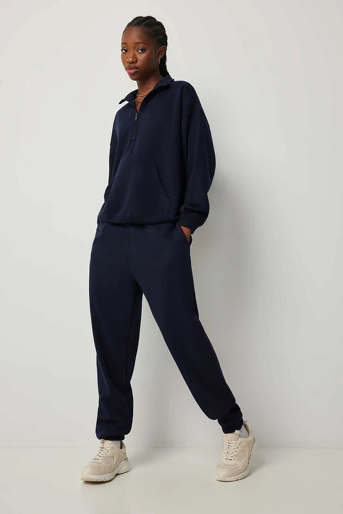 Ardene Solid Baggy Sweatpants in Dark | Size | Polyester/Cotton | Fleece-Lined | Eco-Conscious