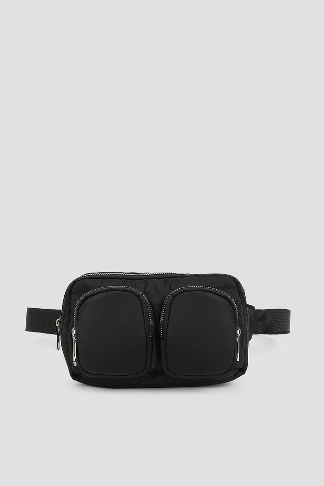 Ardene Multi Pocket Nylon Fanny Pack in Black | 100% Recycled Polyester/Nylon | Eco-Conscious