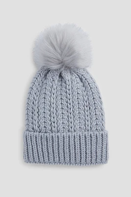 Ardene Knitted Pompom Beanie in Grey | 100% Acrylic