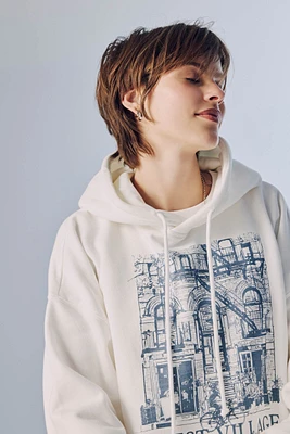 Ardene New York Graphic Hoodie in White | Size | Polyester/Cotton | Fleece-Lined