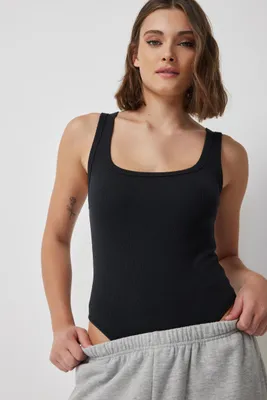Ardene Square Neck Ribbed Bodysuit in | Size | Cotton/Elastane