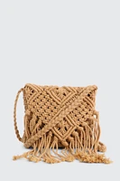 Ardene Crochet Crossbody Bag with Fringes in Beige | Polyester