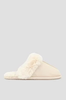 Ardene Mule Slippers with Fur Lining in Beige | Size | Polyester/Faux Suede | Eco-Conscious