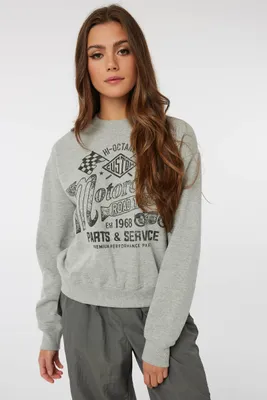 Ardene Printed Crew Neck Sweatshirt in Light Grey | Size | Polyester/Cotton | Fleece-Lined