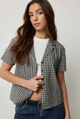 Ardene Plaid Short Boxy Shirt in Black | Size | 100% Cotton