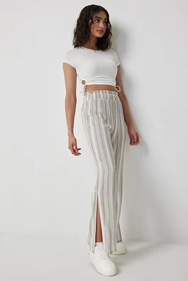 Ardene Smocked Waist Wide Leg Pants in Beige | Size | Rayon