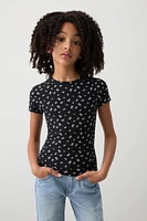 Ardene Kids Printed Crew Neck T-Shirt in | Size | Polyester/Elastane