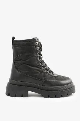 Ardene Quilted Lug Combat Boots in Black | Size | Nylon | Microfiber