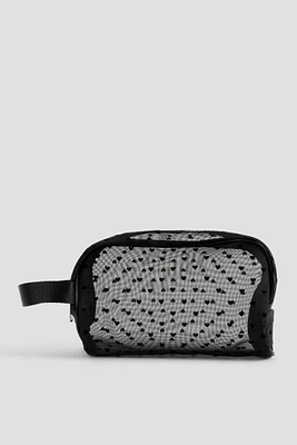 Ardene Heart Mesh Cosmetic Bag in Black