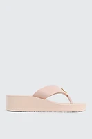 Ardene Wedge Flip-Flops with Metallic Detail Sandals in Beige | Size | Faux Leather | Eco-Conscious