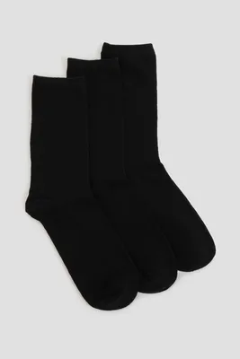 Ardene 3-Pack of Cotton Crew Socks in Black