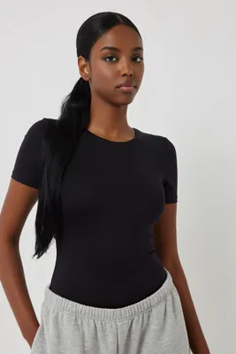 Black Seamless Bodysuit with Cups
