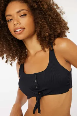 Ardene Crop Bikini Top with Snap Buttons in | Size | Microfiber
