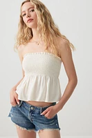 Ardene Linen Blend Smocked Tube Top in Beige | Size | Viscose