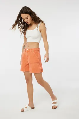 Ardene Colored Carpenter Midi Denim Shorts in Orange | Size | 100% Cotton
