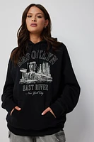 Ardene New York Graphic Hoodie in | Size | Polyester/Cotton | Fleece-Lined