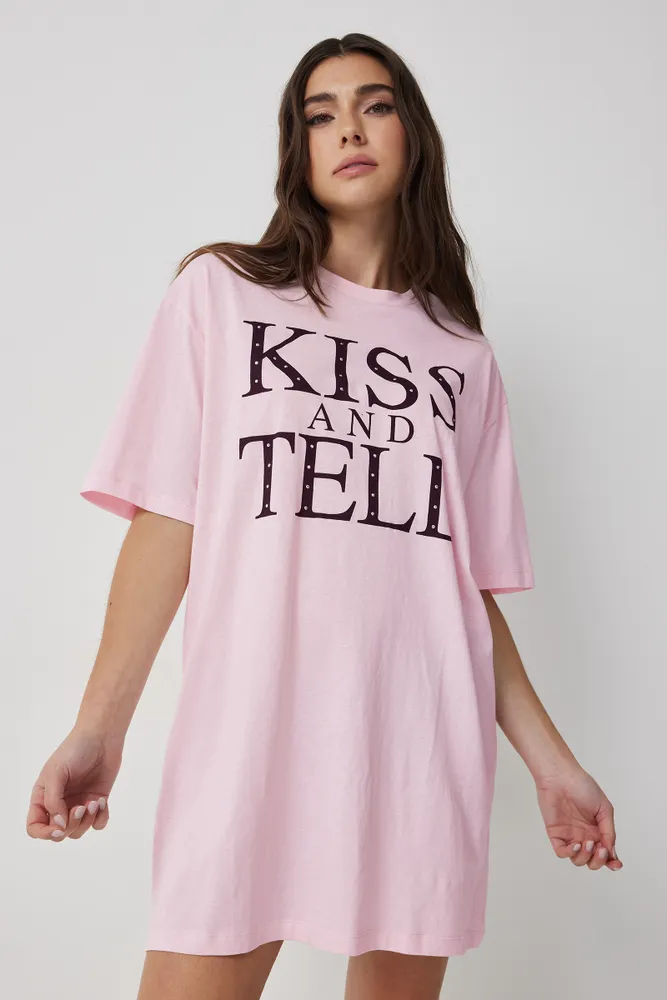 Ardene Graphic Nightshirt in Light Pink | Size Small | Cotton | Eco-Conscious