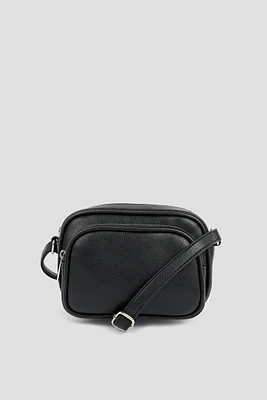 Ardene Two-Compartment Crossbody Bag in Black | Faux Leather/Polyester