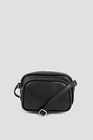 Ardene Two-Compartment Crossbody Bag in Black | Faux Leather/Polyester