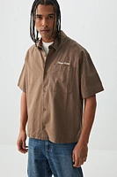 Ardene Man Short Sleeve Boxy Shirt For Men in Brown | Size | Cotton/Elastane
