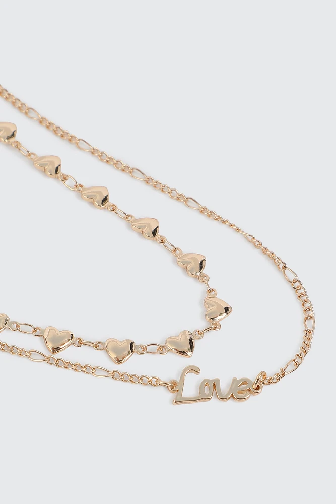 Ardene Two-Row Love Chain Necklace in Gold