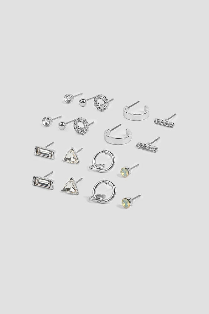 Ardene 9-Pack Embellished Stud Earrings in Silver | Stainless Steel