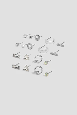 Ardene 9-Pack Embellished Stud Earrings in Silver | Stainless Steel