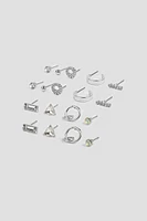 Ardene 9-Pack Embellished Stud Earrings in Silver | Stainless Steel