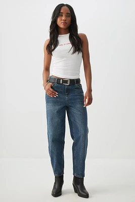 Ardene Mid Rise Crop Barrel Jeans in Dark Blue | Size | 100% Cotton