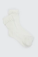 Ardene Kids 2-Pack Lace Trim Crew Socks in White | Polyester/Spandex