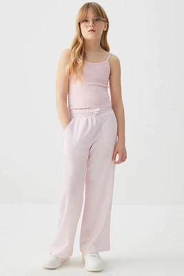 Ardene Kids Striped Wide Leg Pants in Light | Size | Polyester/Spandex