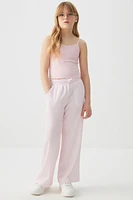Ardene Kids Striped Wide Leg Pants in Light | Size | Polyester/Spandex