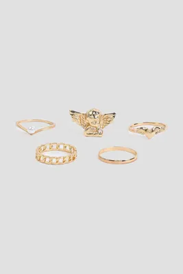 Ardene 5-Pack Assorted Rings in Gold | Size Small