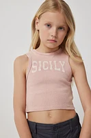 Ardene Kids Italian Destination Crop Tank Top in Blush | Size | 100% Cotton