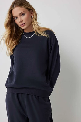 Ardene Solid Crew Neck Sweatshirt in Dark Blue | Size | Polyester/Cotton | Fleece-Lined | Eco-Conscious