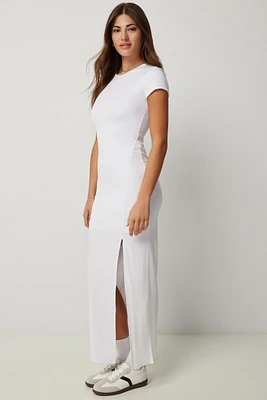 Ardene Bodycon Short Sleeve Maxi Dress in White | Size 2XS | Polyester/Spandex