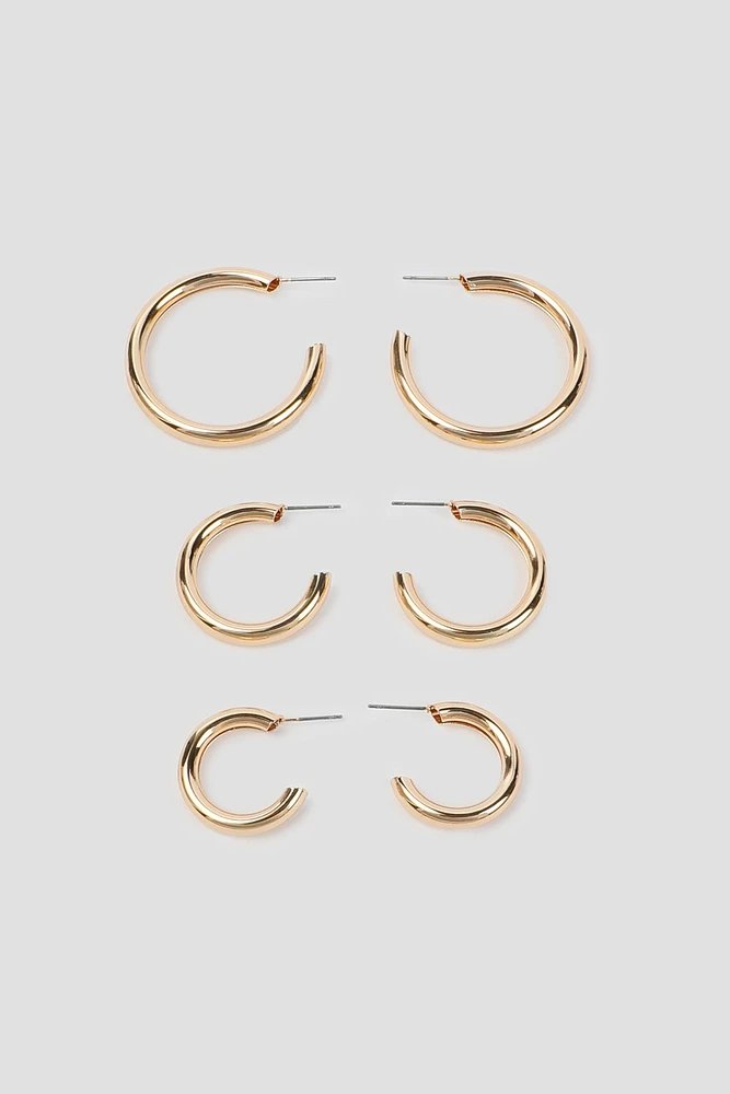 Ardene 3-Pack Thick Hoop Earrings in Gold | Stainless Steel