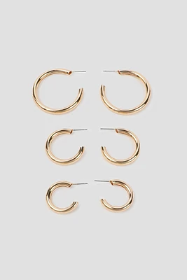 Ardene 3-Pack Thick Hoop Earrings in Gold | Stainless Steel